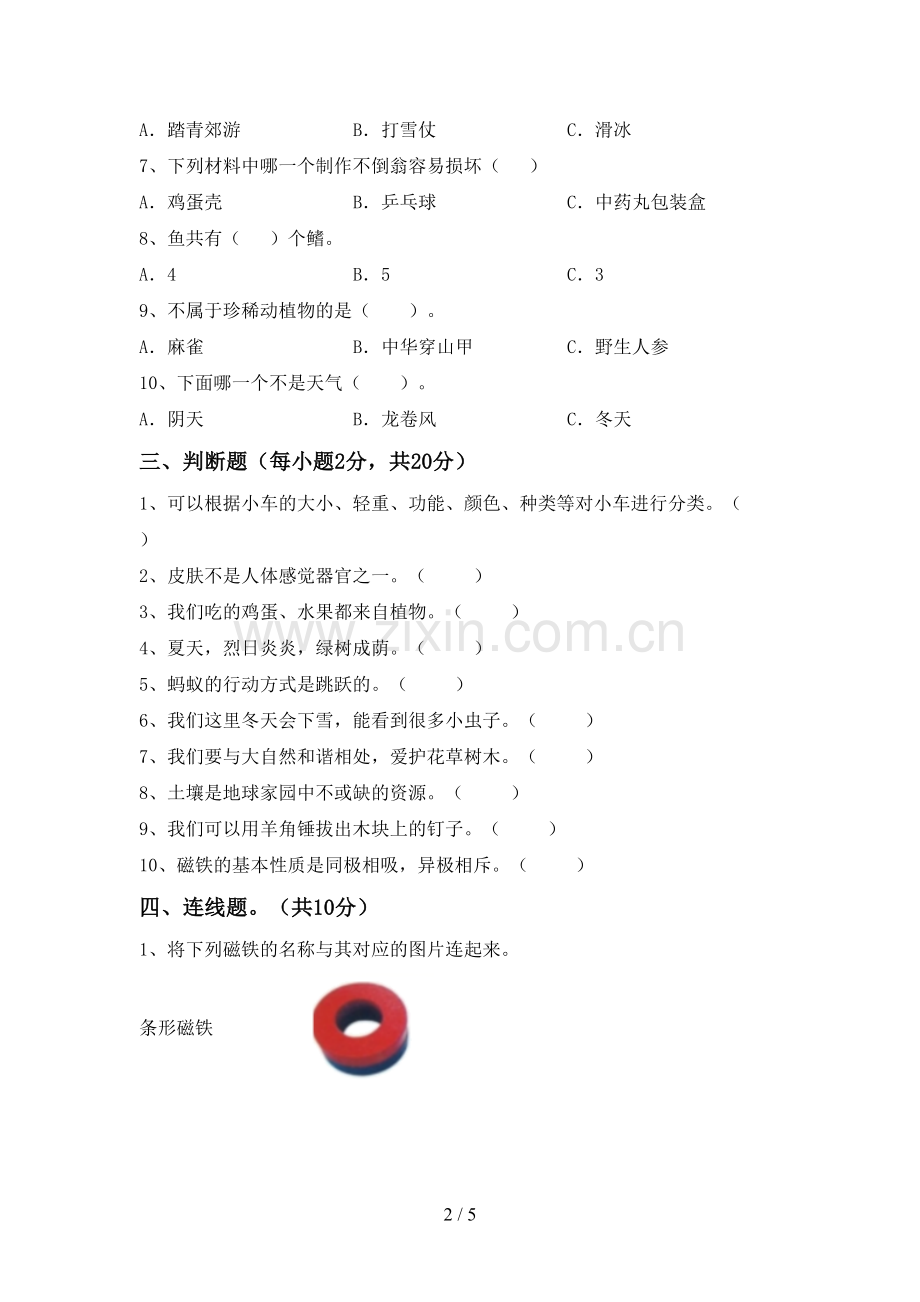 教科版二年级科学下册期中测试卷及完整答案.doc_第2页