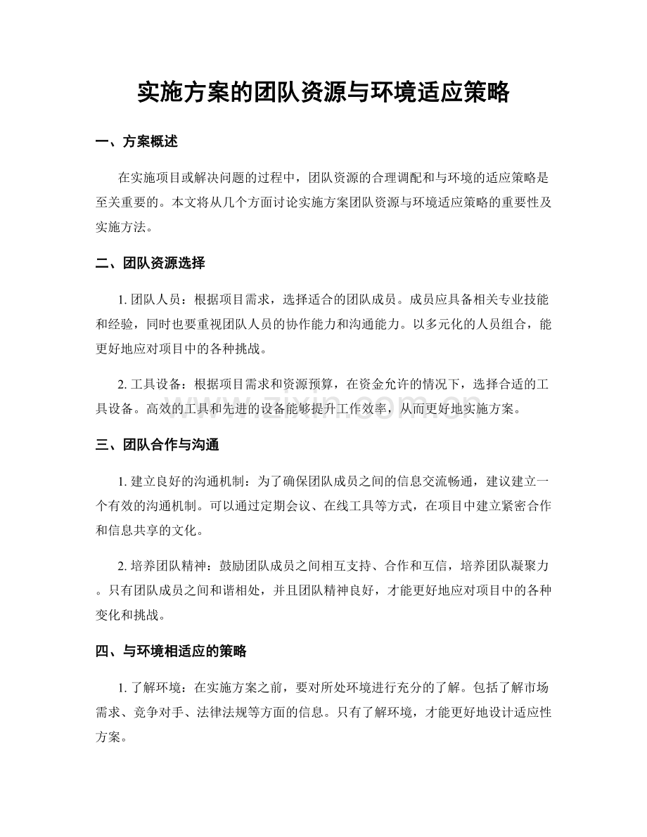 实施方案的团队资源与环境适应策略.docx_第1页