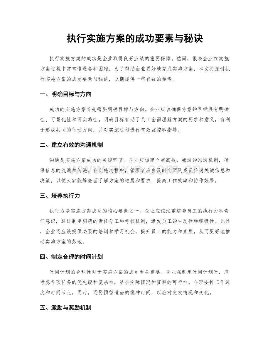 执行实施方案的成功要素与秘诀.docx_第1页