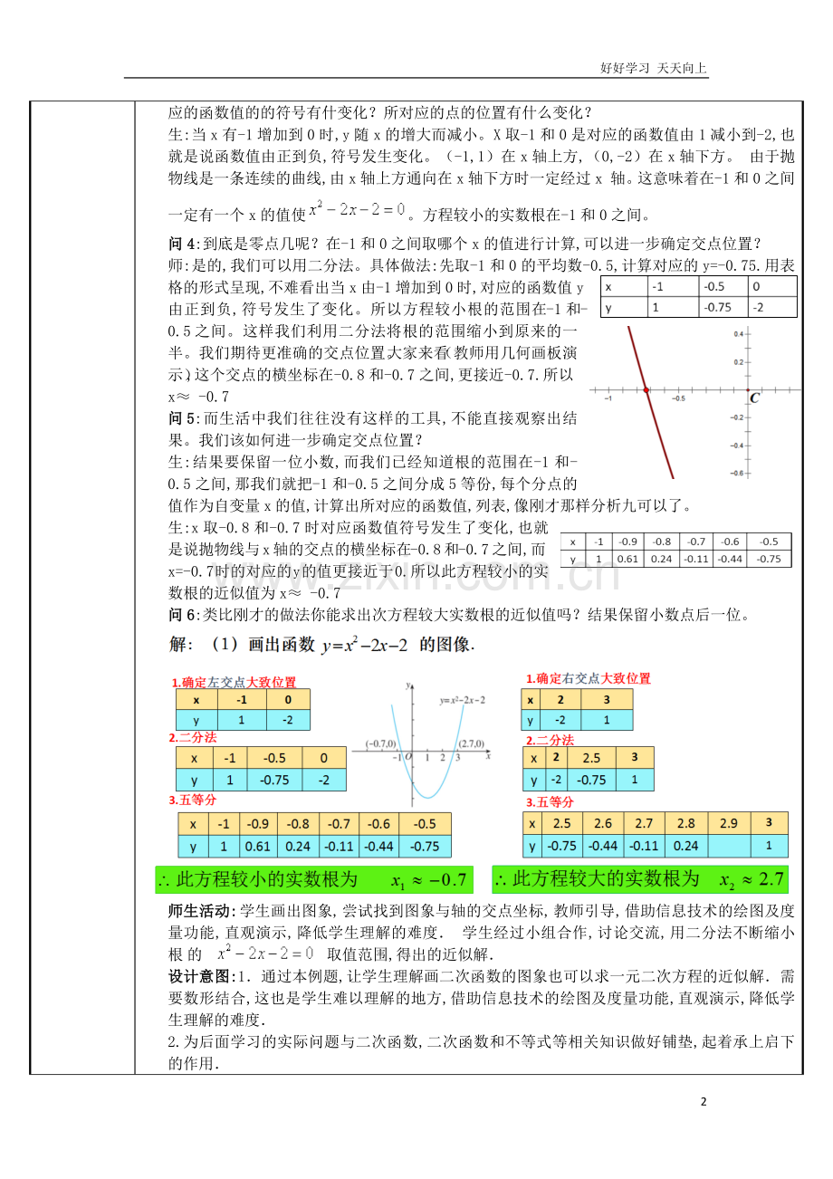人教版数学九年级初三上册-根据函数图像求一元二次方程根的近似值-名师教学教案-教学设计反思.docx_第2页