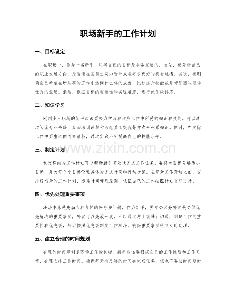 职场新手的工作计划.docx_第1页