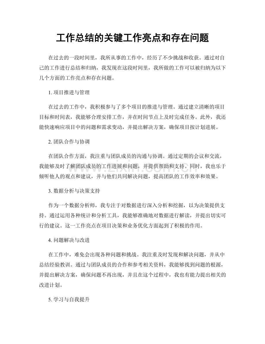 工作总结的关键工作亮点和存在问题.docx_第1页