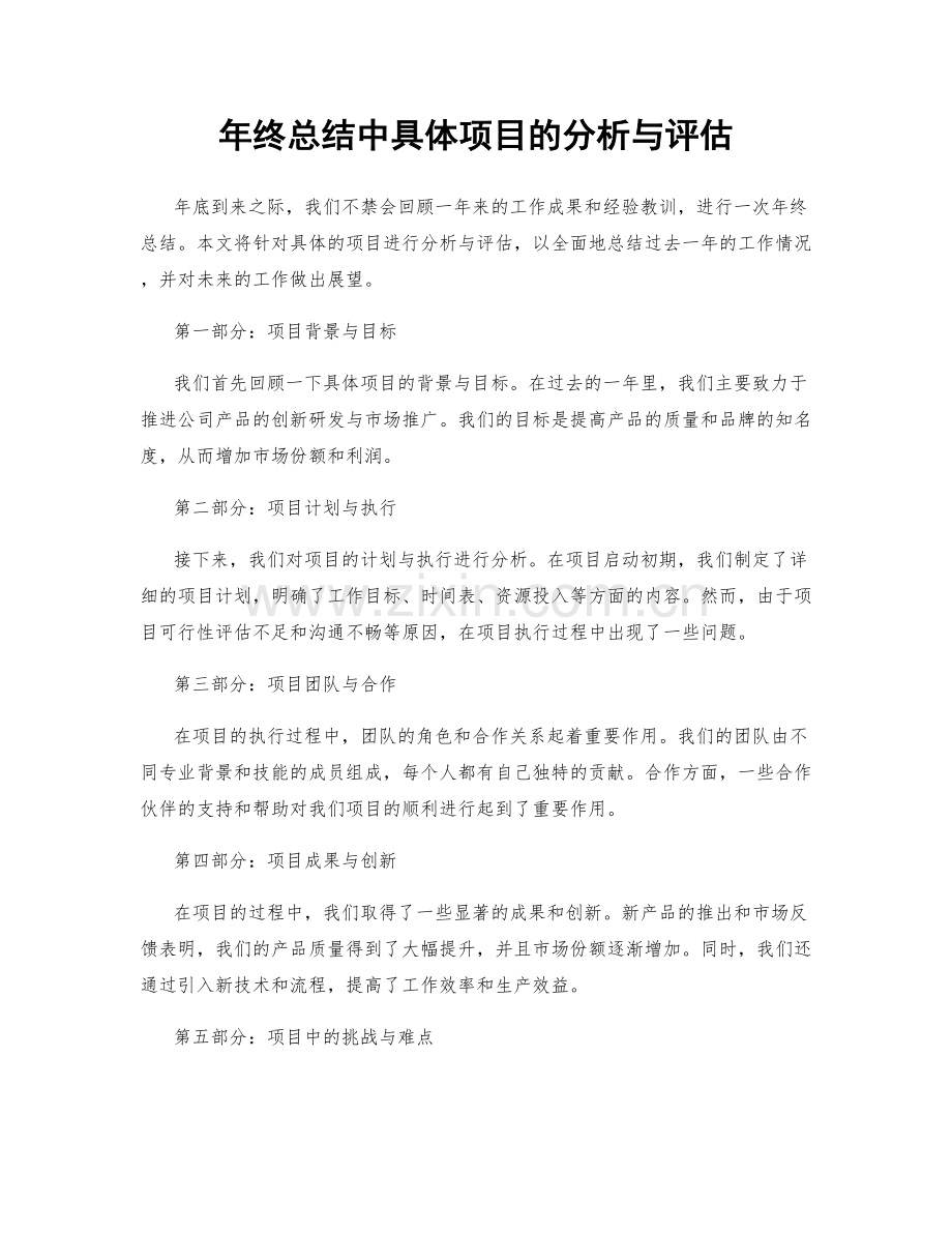 年终总结中具体项目的分析与评估.docx_第1页