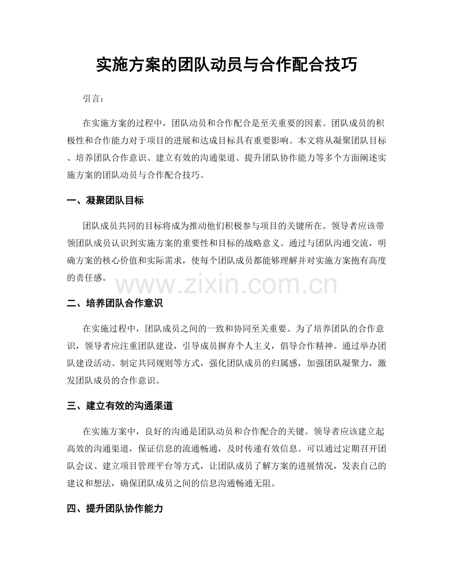实施方案的团队动员与合作配合技巧.docx_第1页