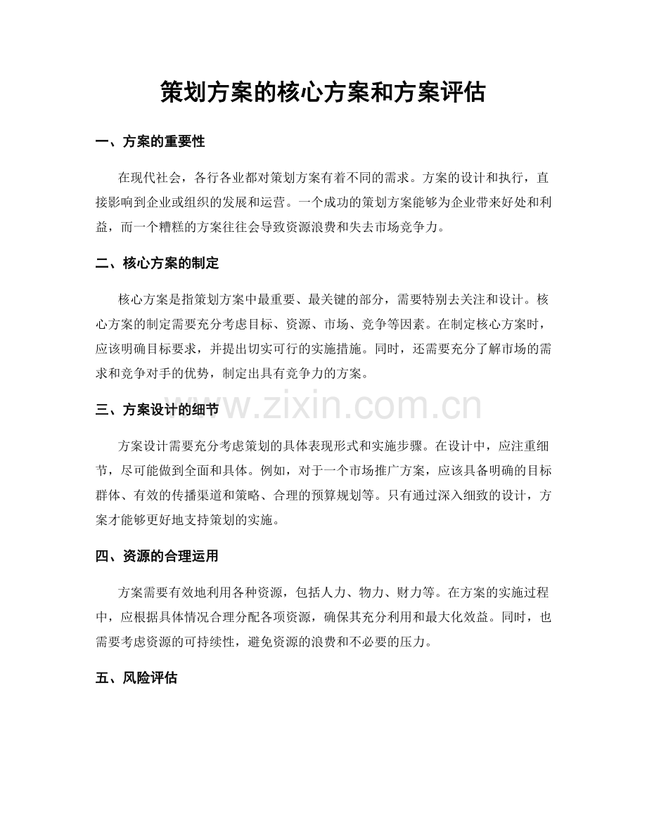 策划方案的核心方案和方案评估.docx_第1页