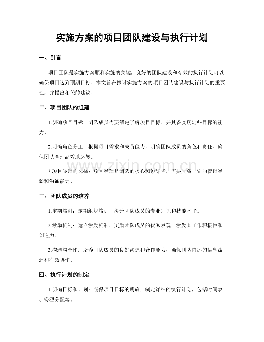实施方案的项目团队建设与执行计划.docx_第1页