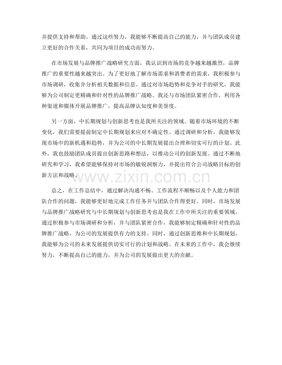 工作总结中的问题解决与团队合作经验总结及市场发展与品牌推广战略研究及中长期规划与创新思考展望.docx_第2页