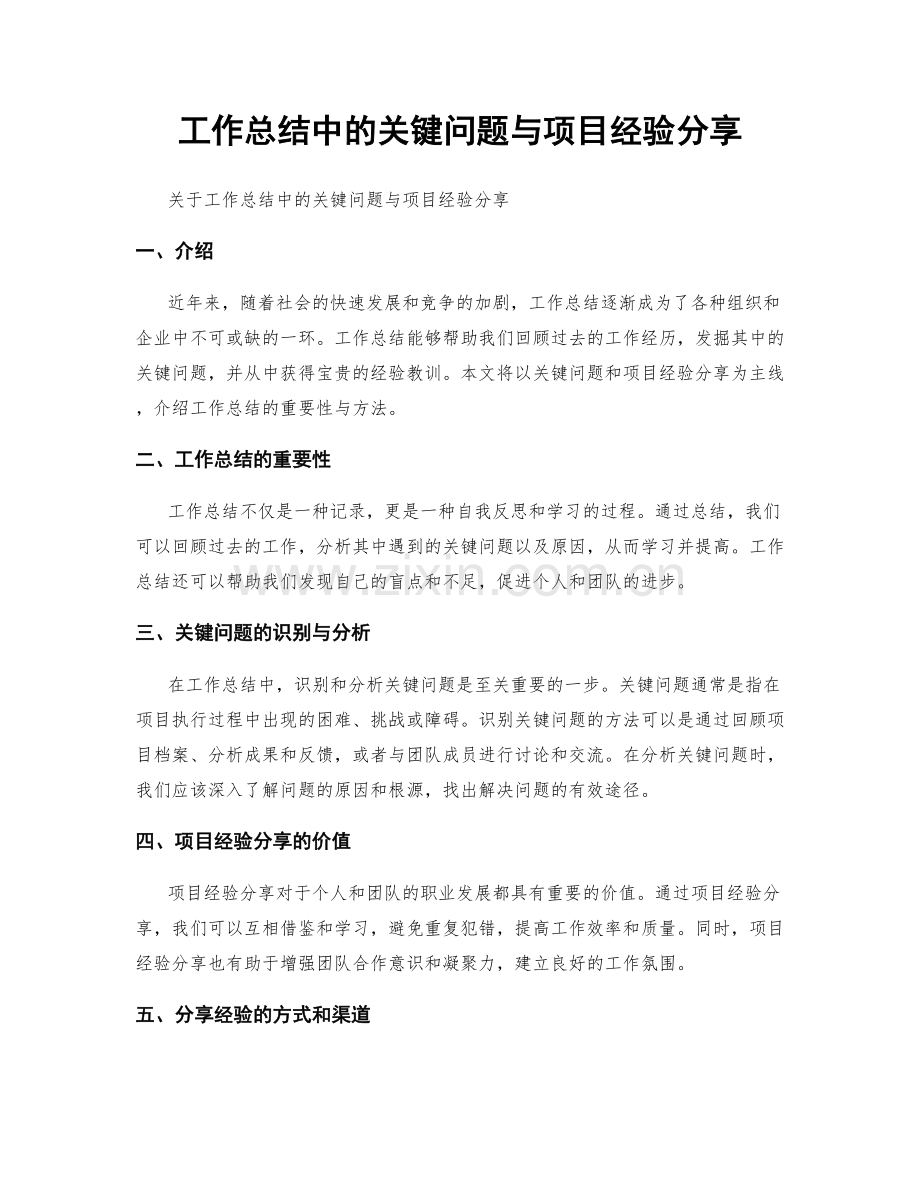 工作总结中的关键问题与项目经验分享.docx_第1页