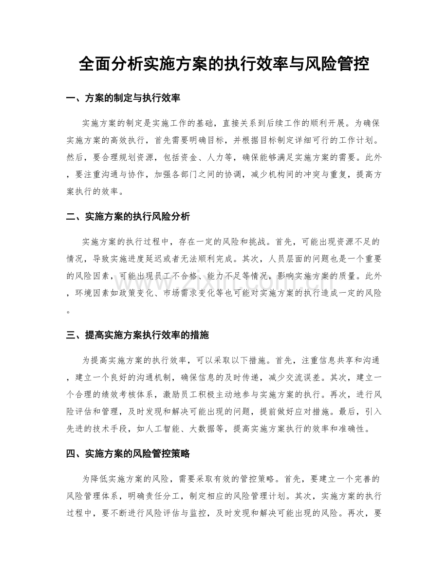 全面分析实施方案的执行效率与风险管控.docx_第1页