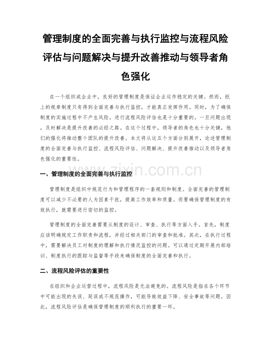 管理制度的全面完善与执行监控与流程风险评估与问题解决与提升改善推动与领导者角色强化.docx_第1页