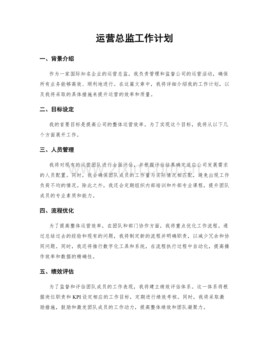 运营总监工作计划.docx_第1页