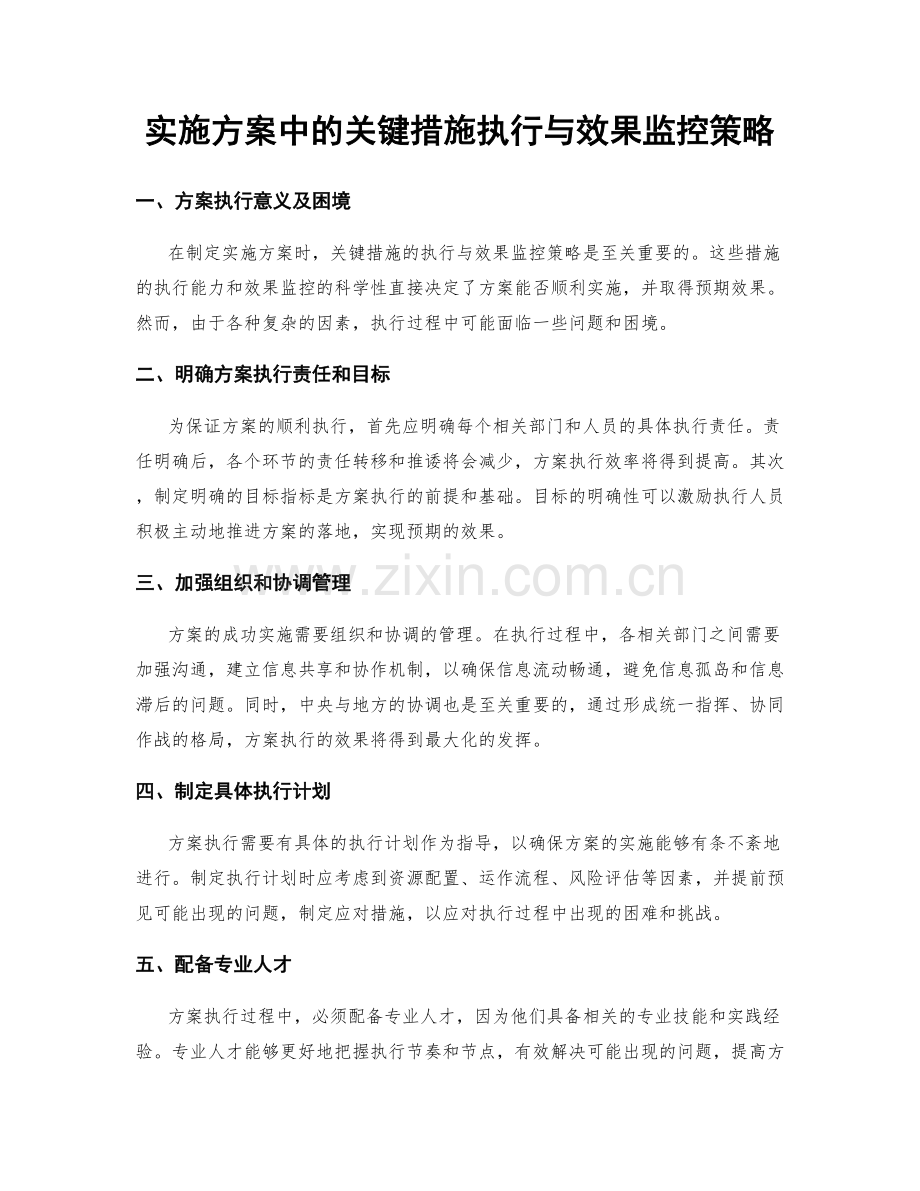 实施方案中的关键措施执行与效果监控策略.docx_第1页
