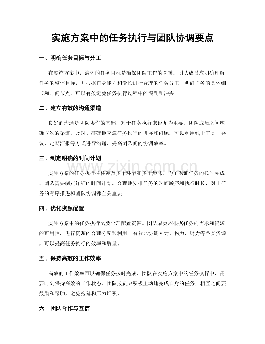 实施方案中的任务执行与团队协调要点.docx_第1页