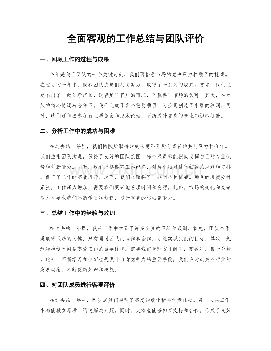 全面客观的工作总结与团队评价.docx_第1页