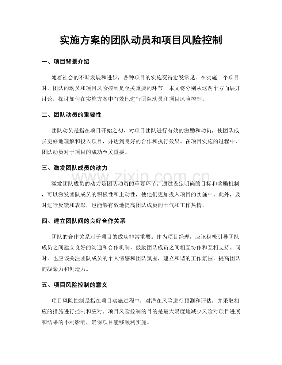 实施方案的团队动员和项目风险控制.docx_第1页