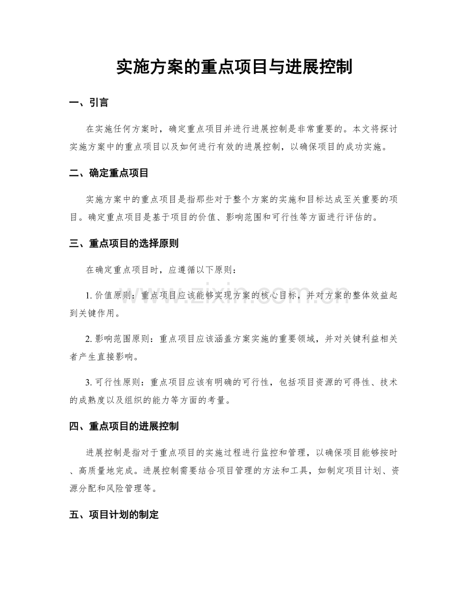 实施方案的重点项目与进展控制.docx_第1页