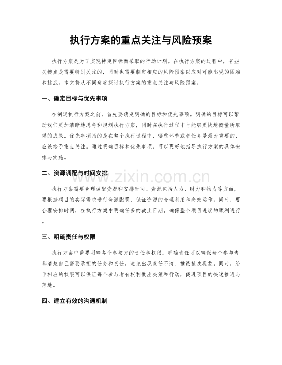 执行方案的重点关注与风险预案.docx_第1页