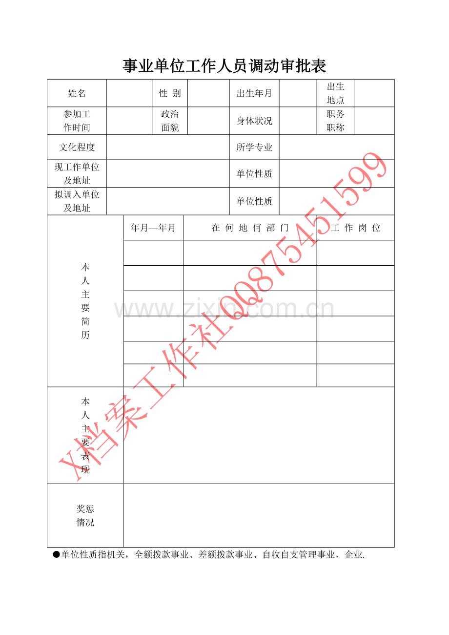 事业单位工作人员调动审批表(新).doc_第1页