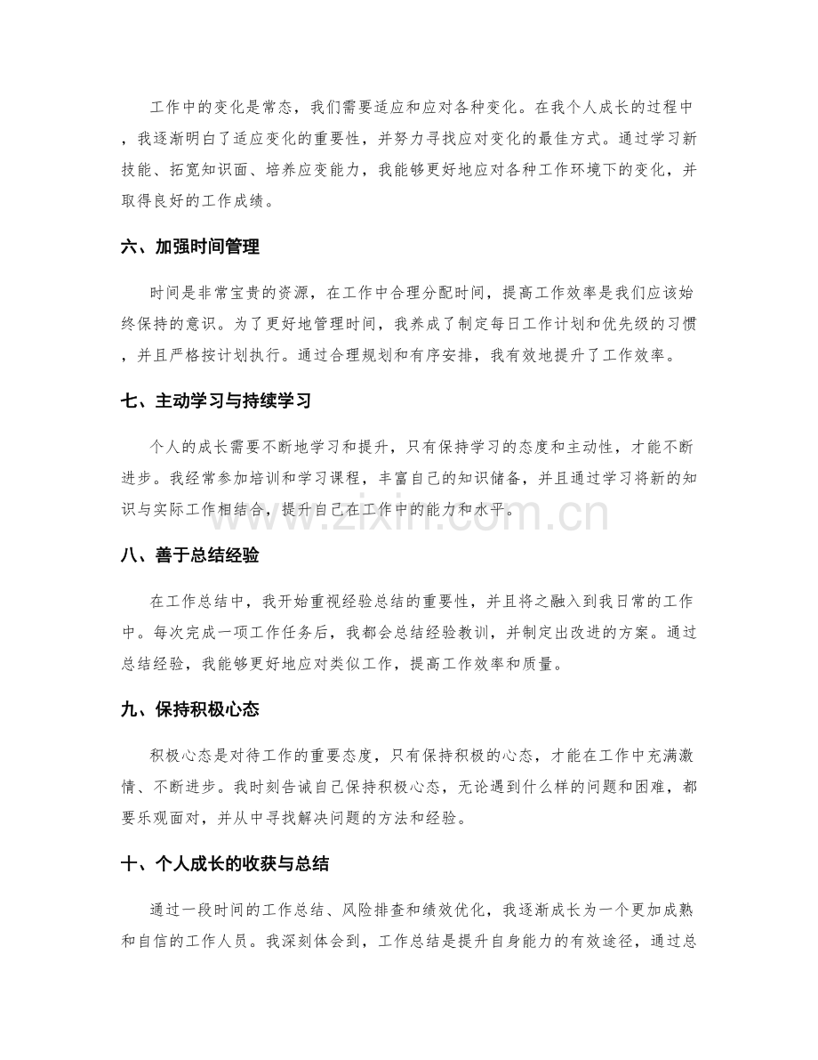 工作总结的关键风险排查与绩效优化的个人成长经历总结.docx_第2页