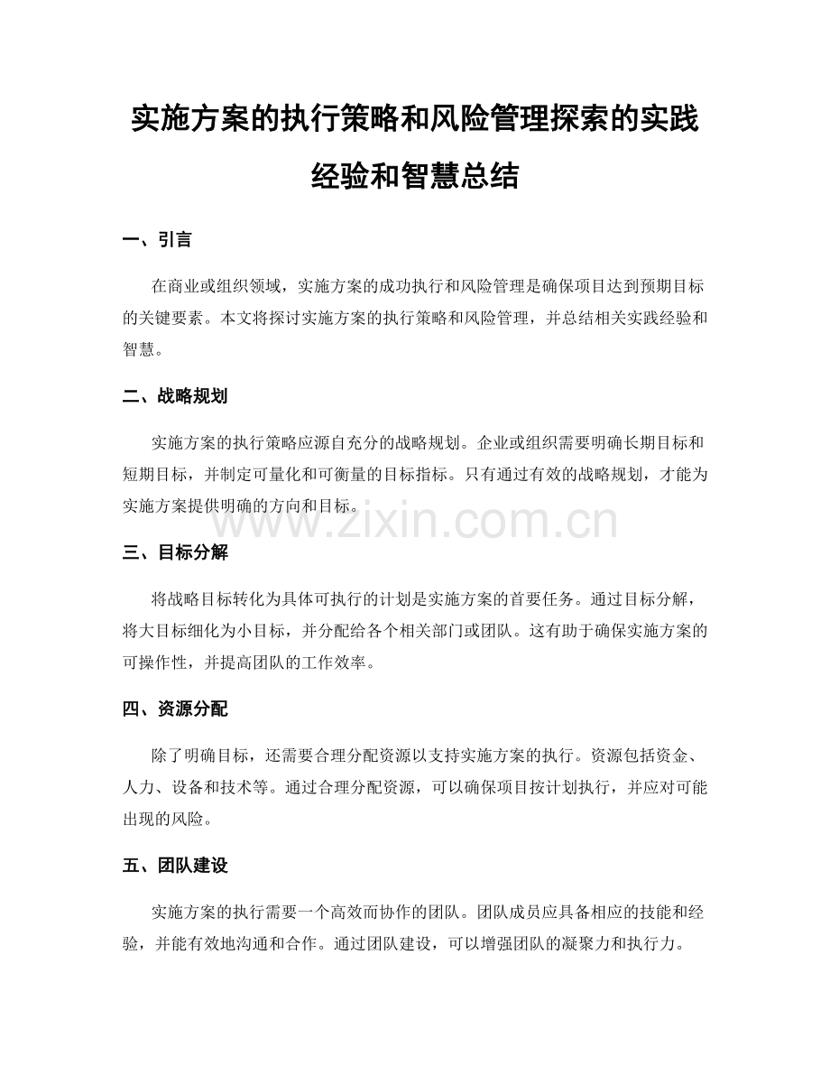实施方案的执行策略和风险管理探索的实践经验和智慧总结.docx_第1页