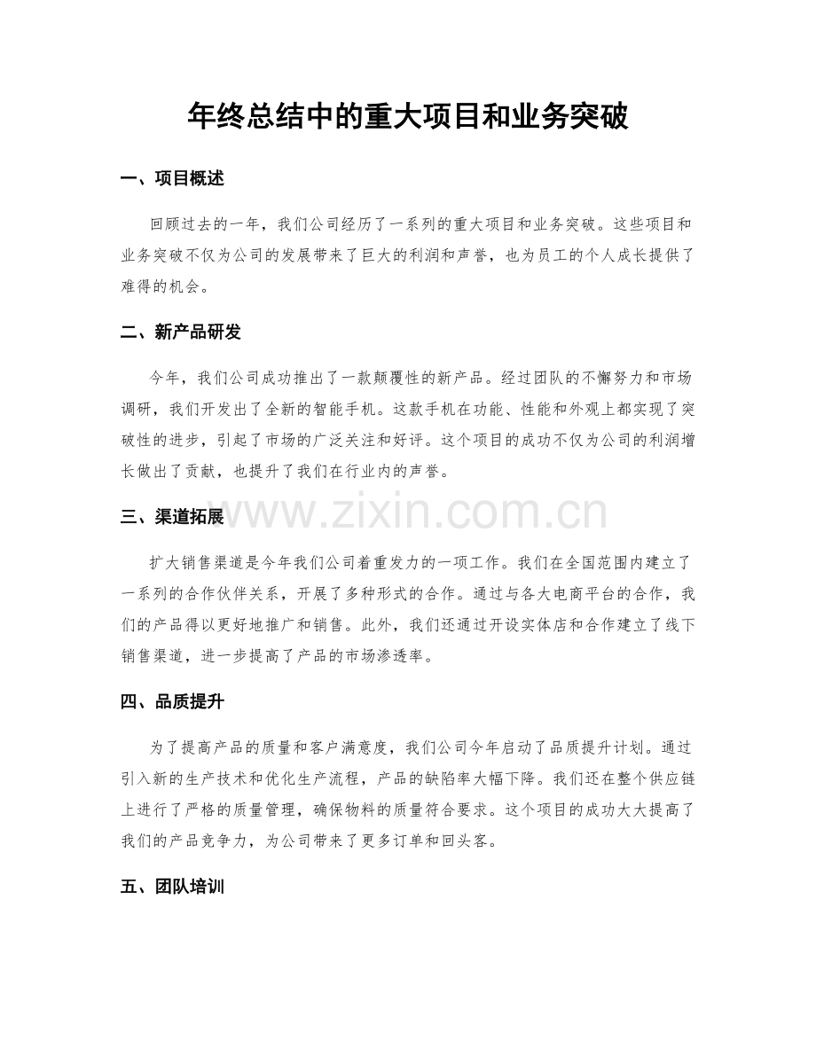 年终总结中的重大项目和业务突破.docx_第1页