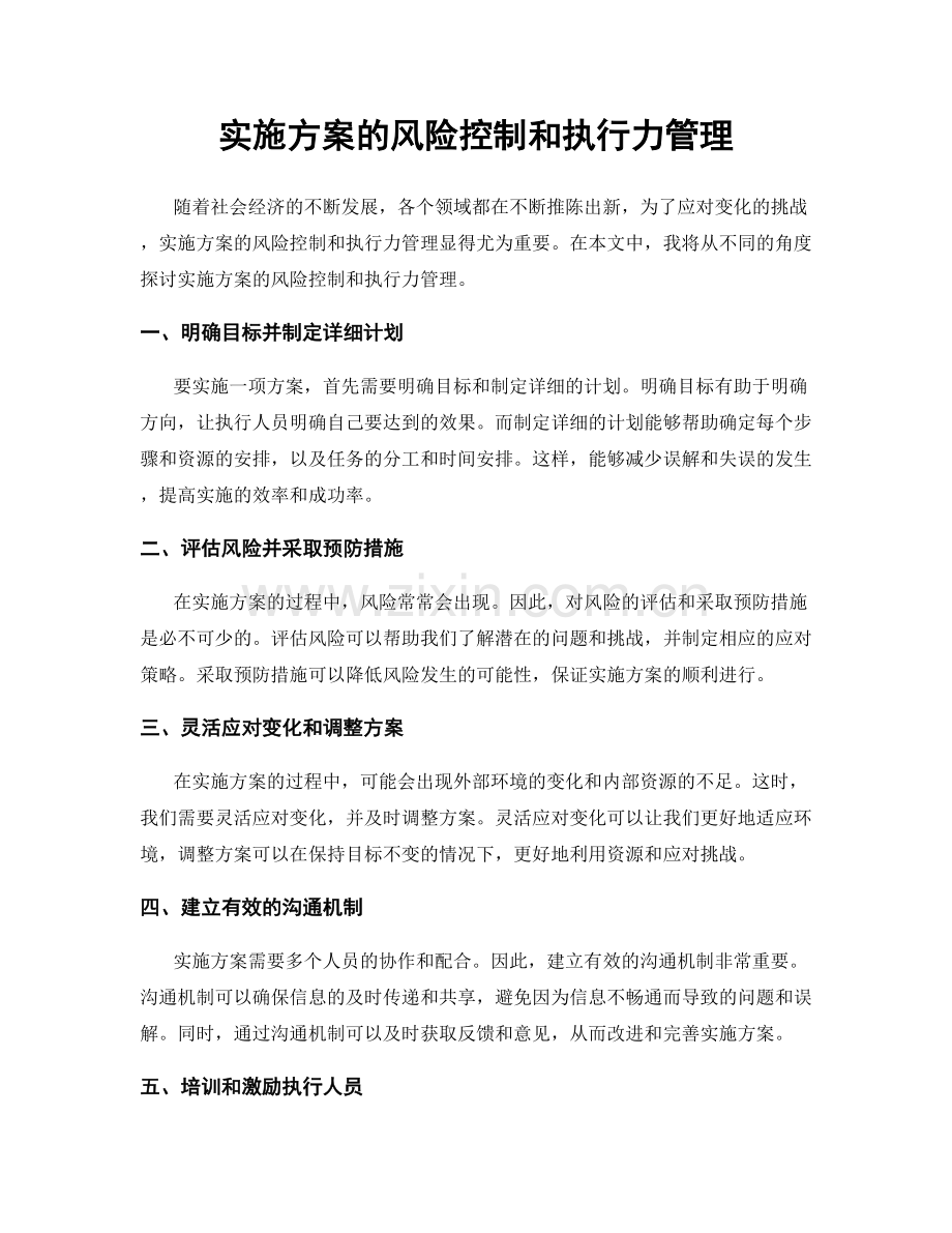 实施方案的风险控制和执行力管理.docx_第1页