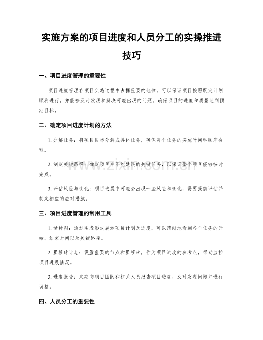 实施方案的项目进度和人员分工的实操推进技巧.docx_第1页