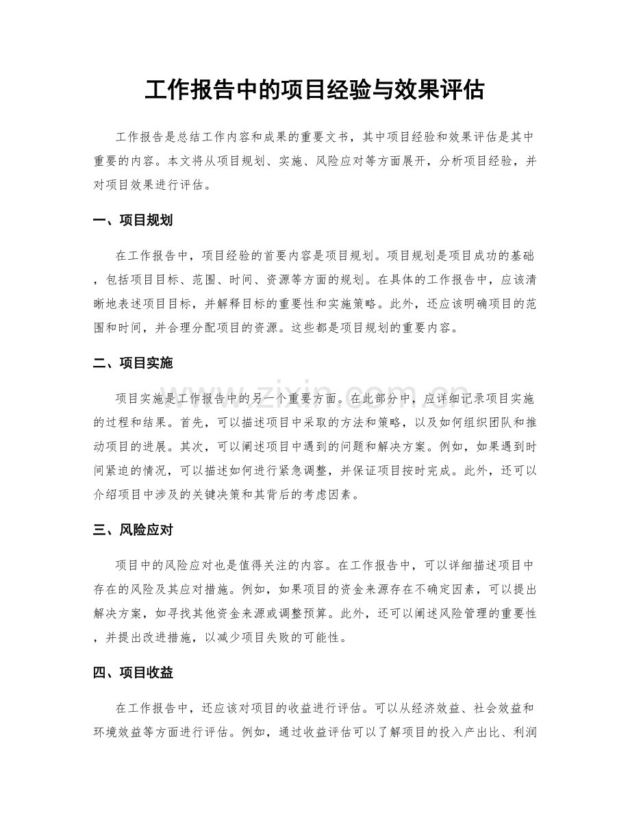 工作报告中的项目经验与效果评估.docx_第1页