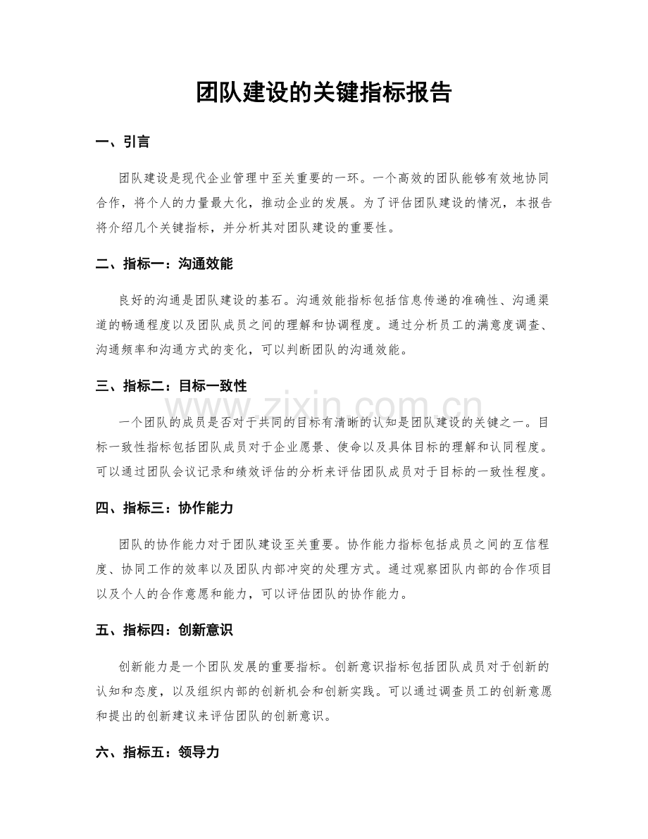团队建设的关键指标报告.docx_第1页