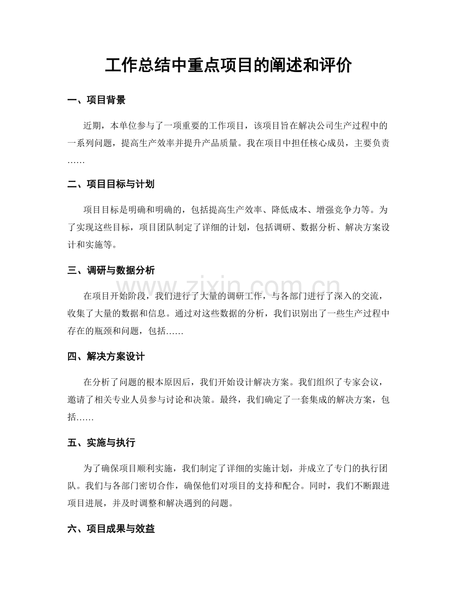 工作总结中重点项目的阐述和评价.docx_第1页