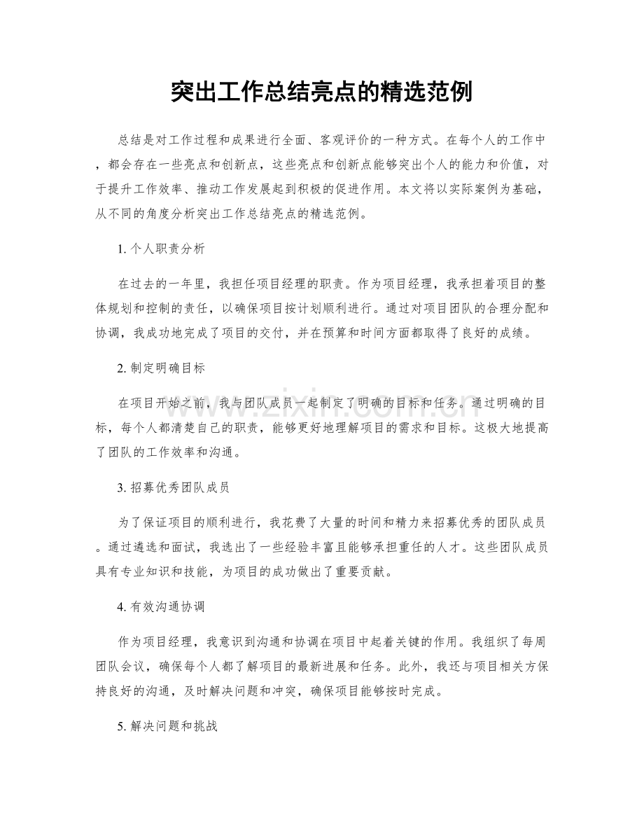 突出工作总结亮点的范例.docx_第1页