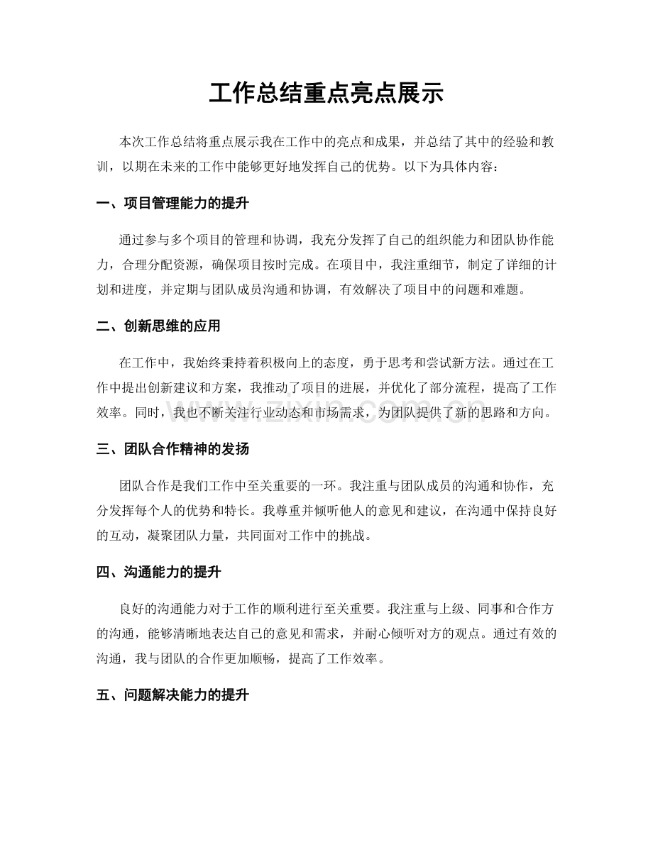 工作总结重点亮点展示.docx_第1页