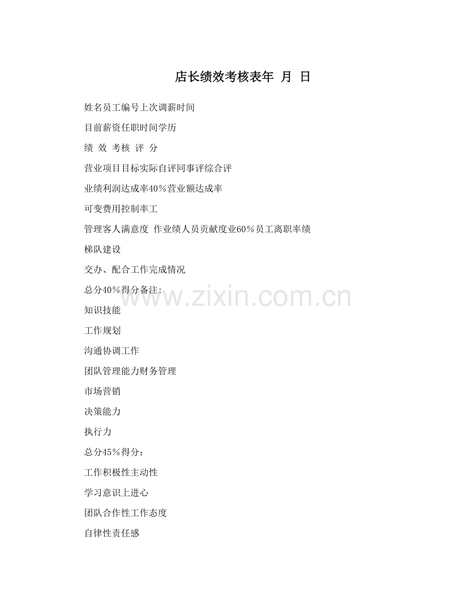 店长绩效考核表年+++月+++++日.doc_第1页