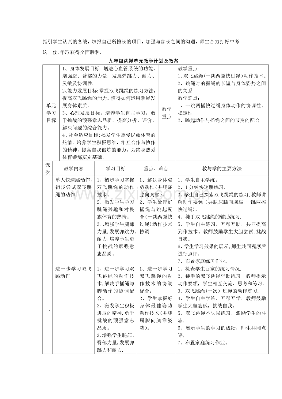 初三年级体育单元教学计划及课时计划.doc_第2页