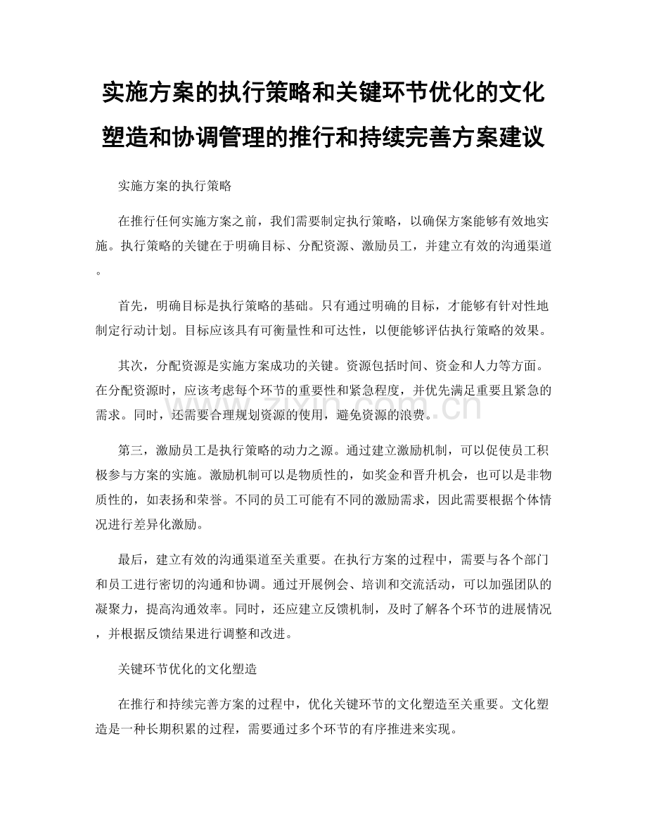 实施方案的执行策略和关键环节优化的文化塑造和协调管理的推行和持续完善方案建议.docx_第1页