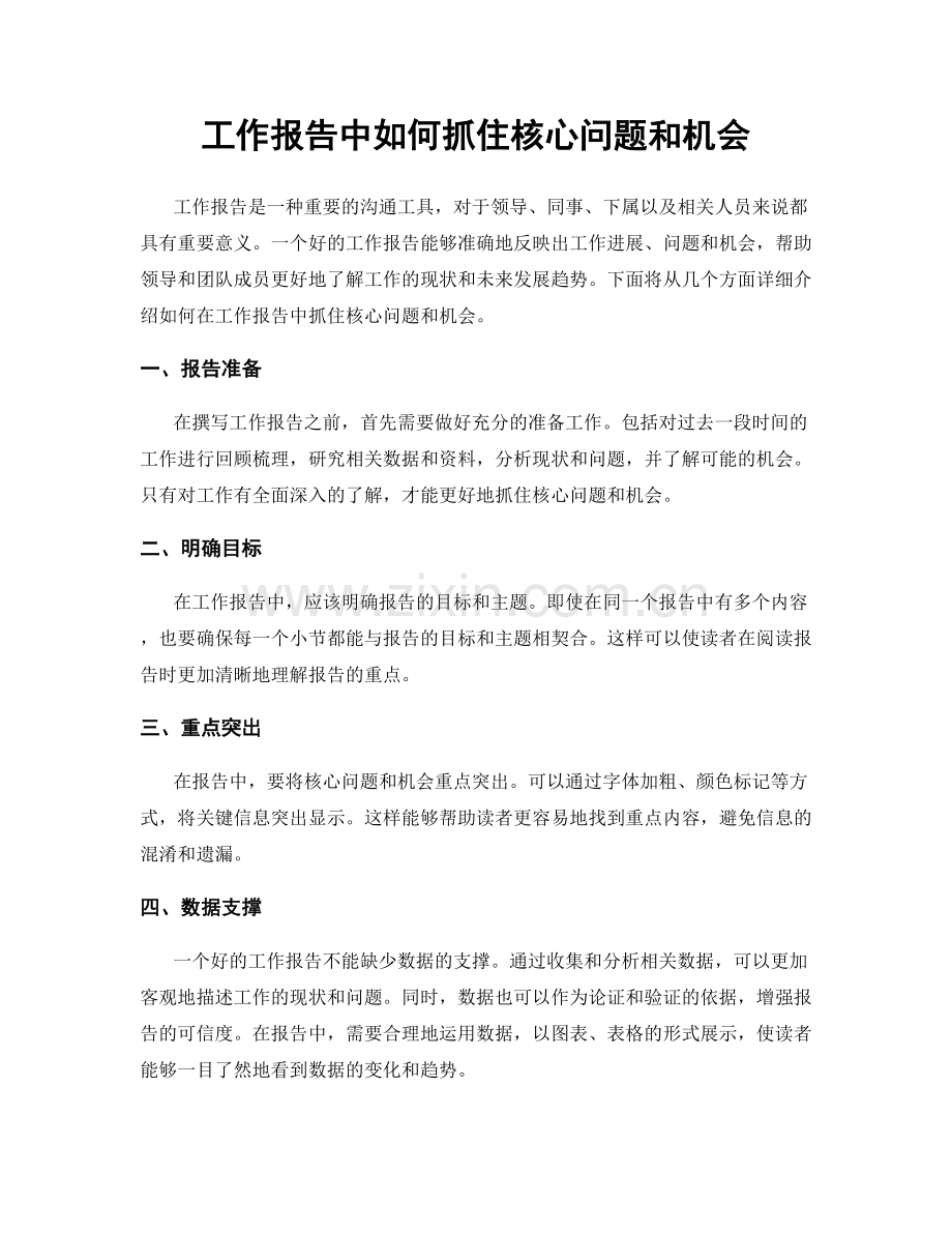 工作报告中如何抓住核心问题和机会.docx_第1页