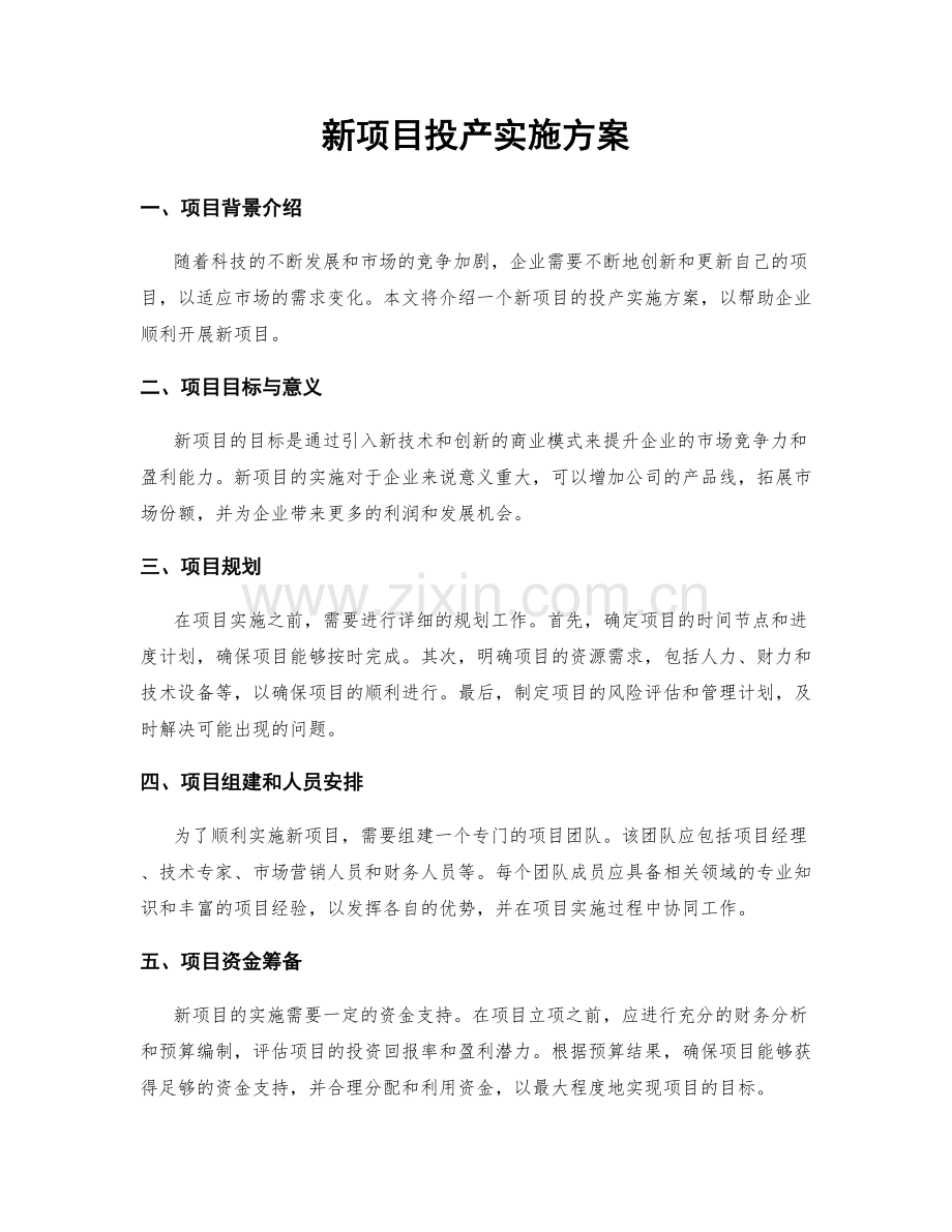 新项目投产实施方案.docx_第1页