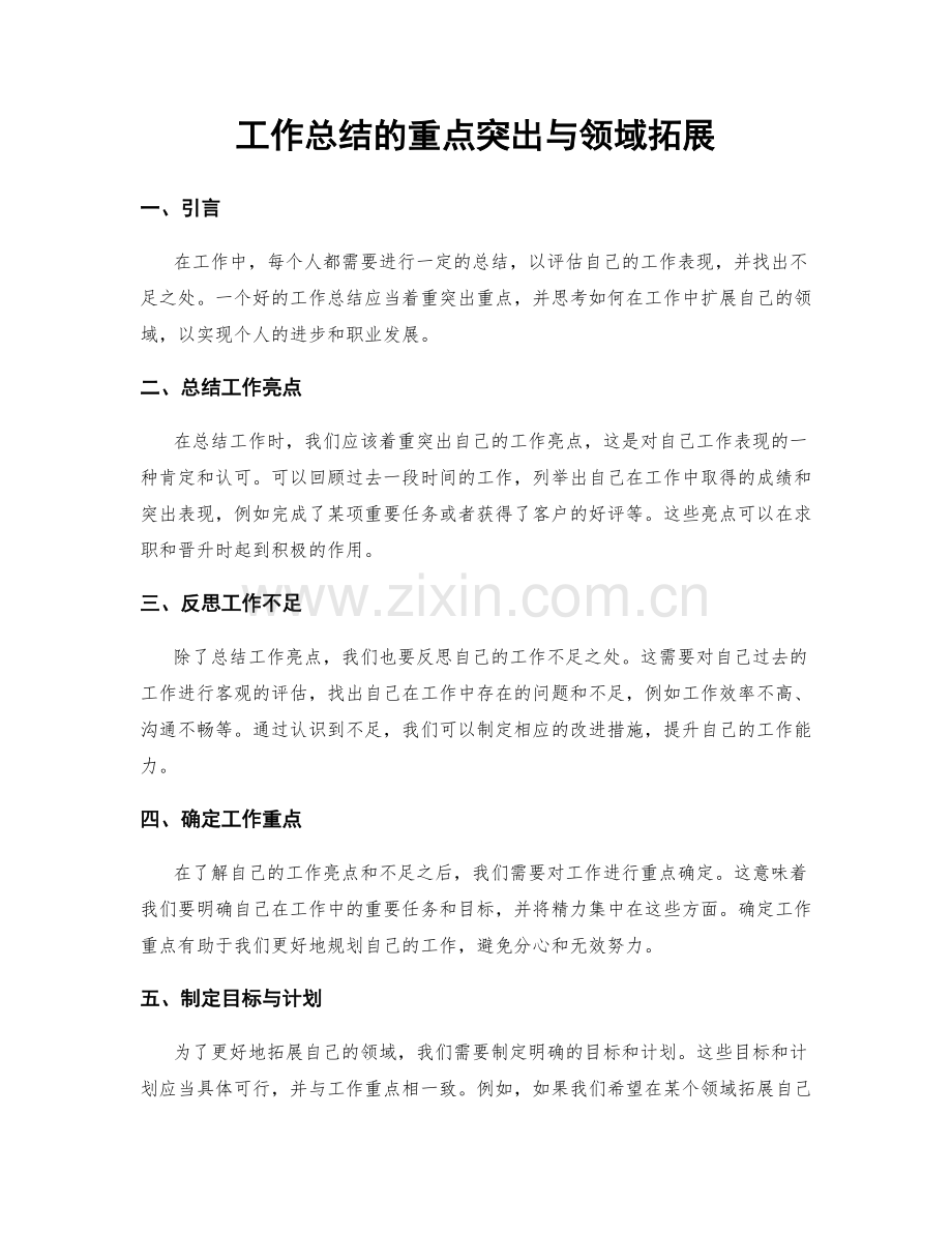 工作总结的重点突出与领域拓展.docx_第1页