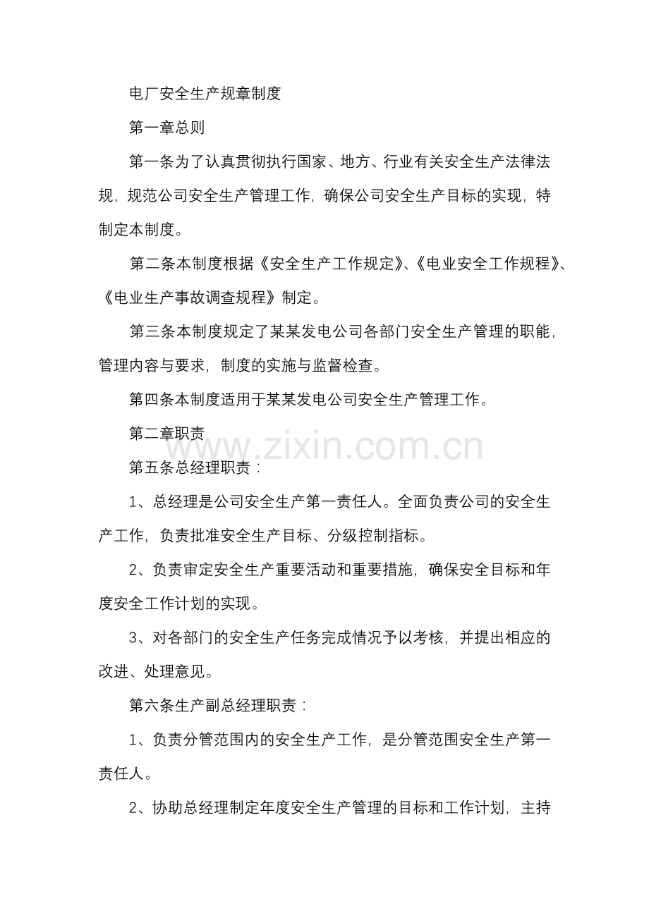 某单位电厂安全生产规章制度.docx_第1页