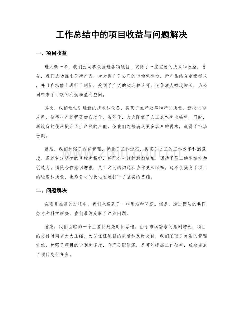 工作总结中的项目收益与问题解决.docx_第1页