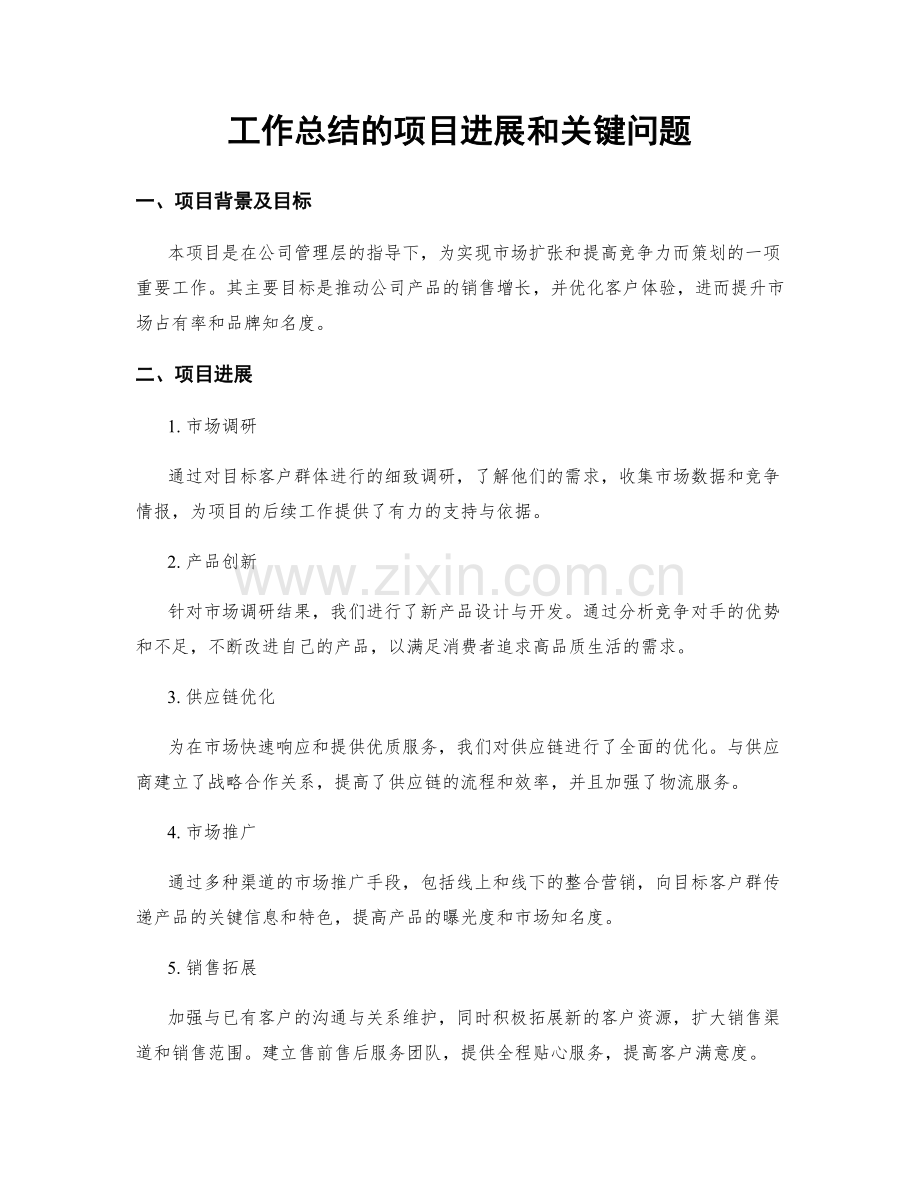 工作总结的项目进展和关键问题.docx_第1页