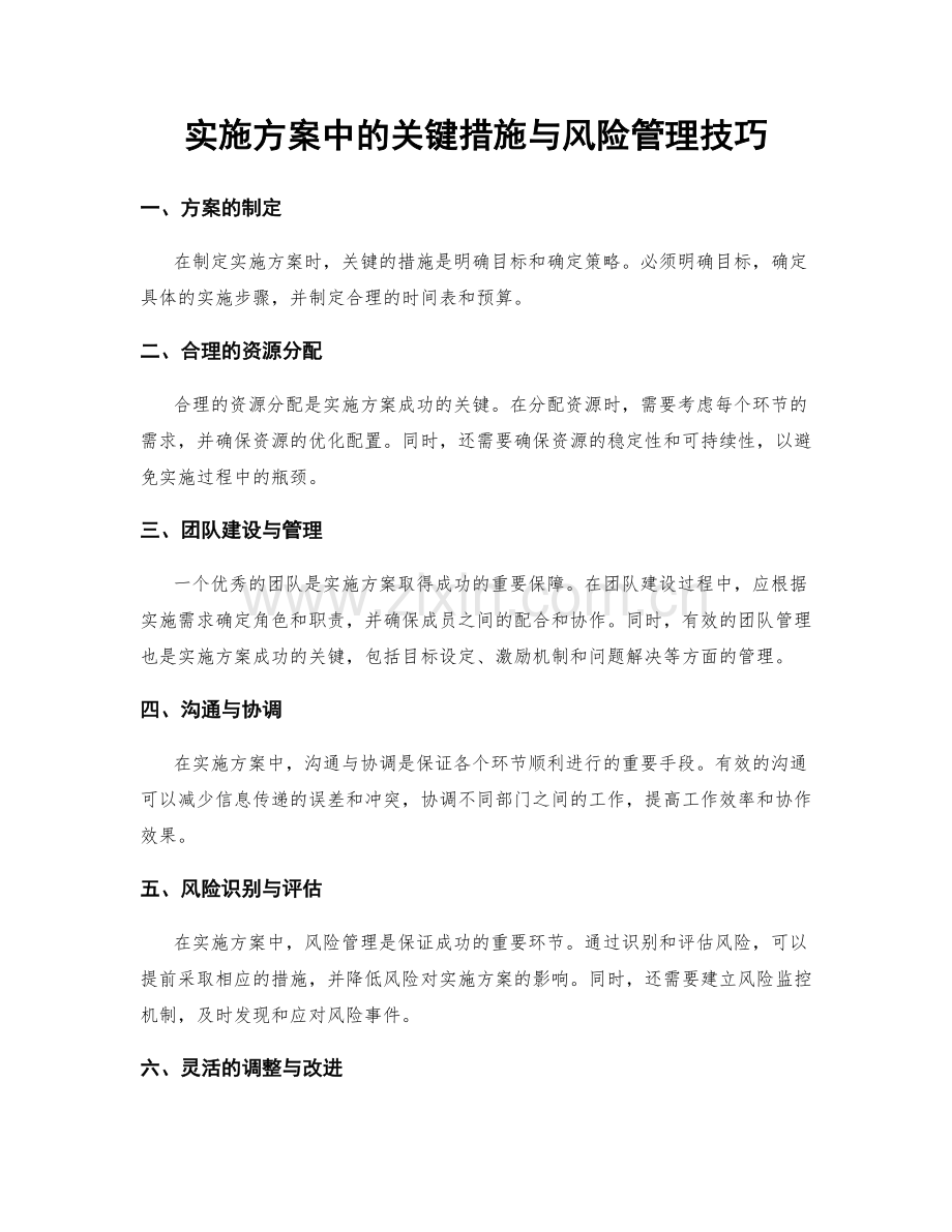 实施方案中的关键措施与风险管理技巧.docx_第1页