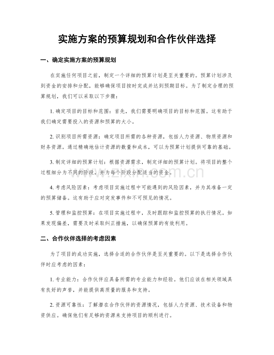 实施方案的预算规划和合作伙伴选择.docx_第1页