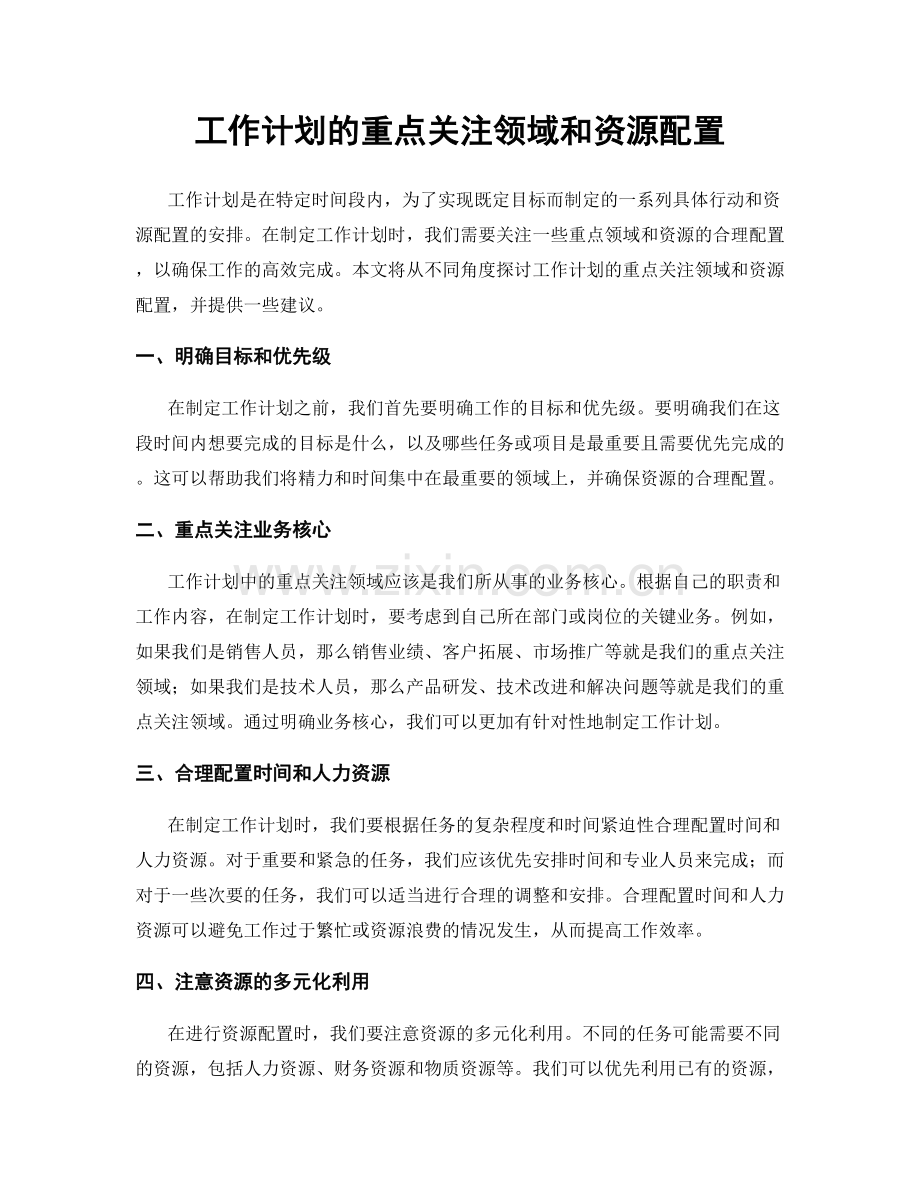 工作计划的重点关注领域和资源配置.docx_第1页