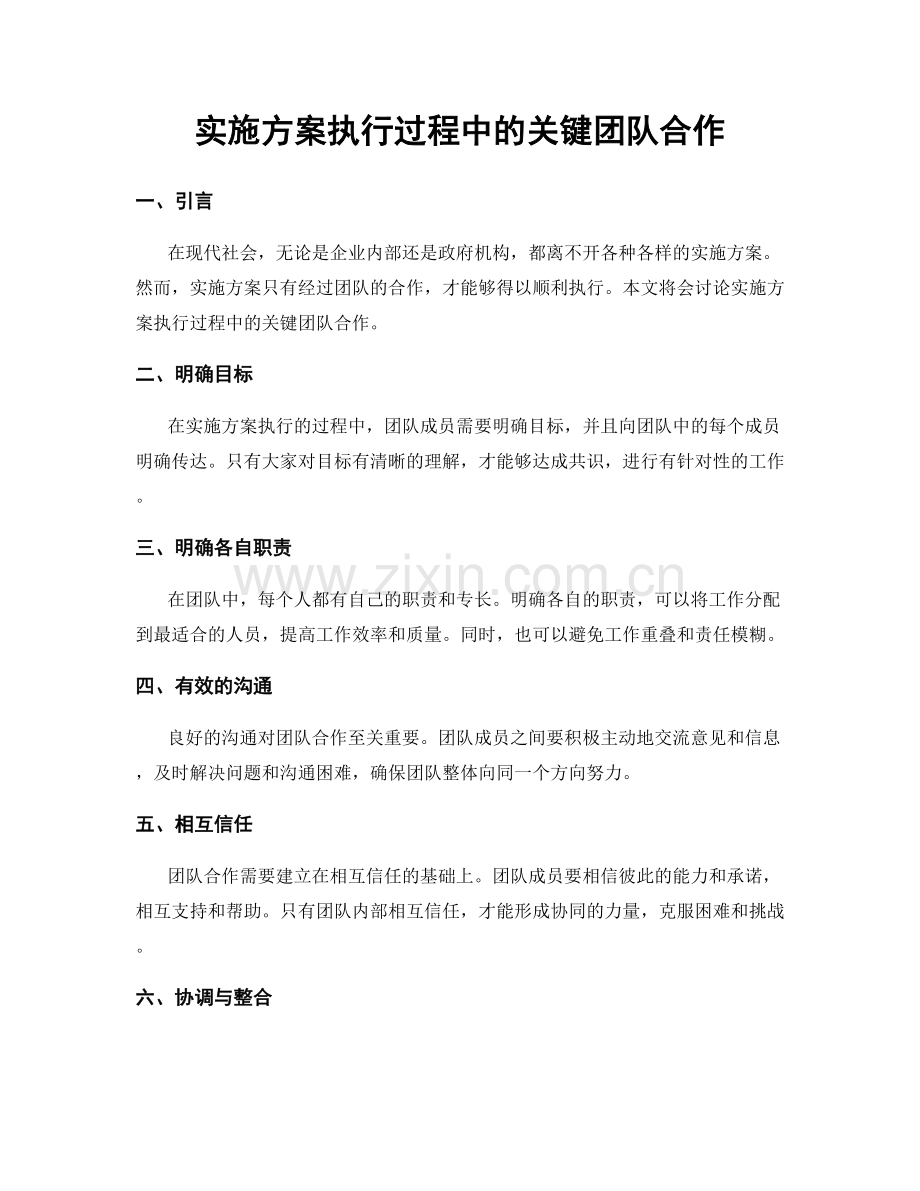 实施方案执行过程中的关键团队合作.docx_第1页