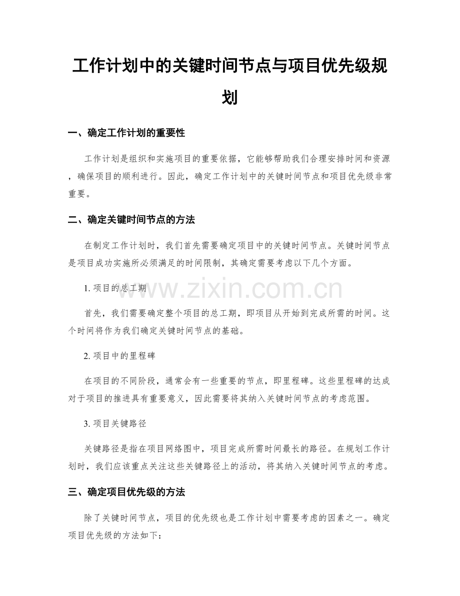 工作计划中的关键时间节点与项目优先级规划.docx_第1页