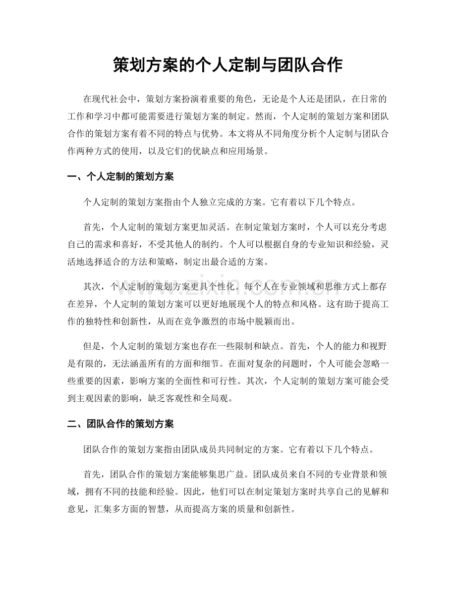 策划方案的个人定制与团队合作.docx_第1页
