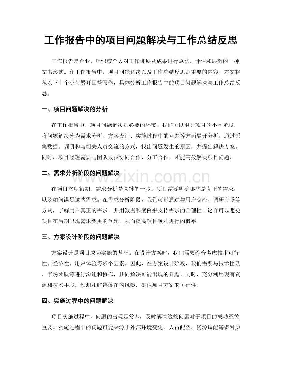工作报告中的项目问题解决与工作总结反思.docx_第1页