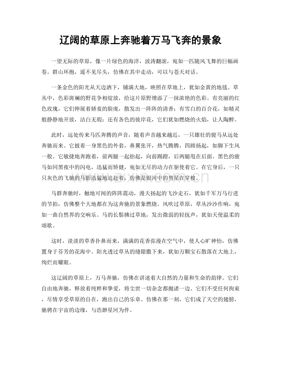 辽阔的草原上奔驰着万马飞奔的景象.docx_第1页