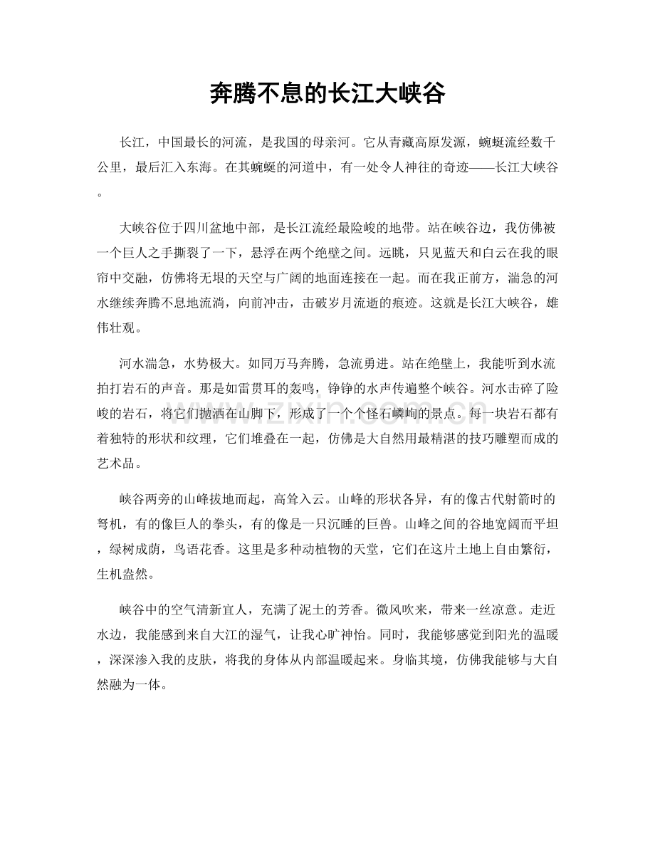 奔腾不息的长江大峡谷.docx_第1页